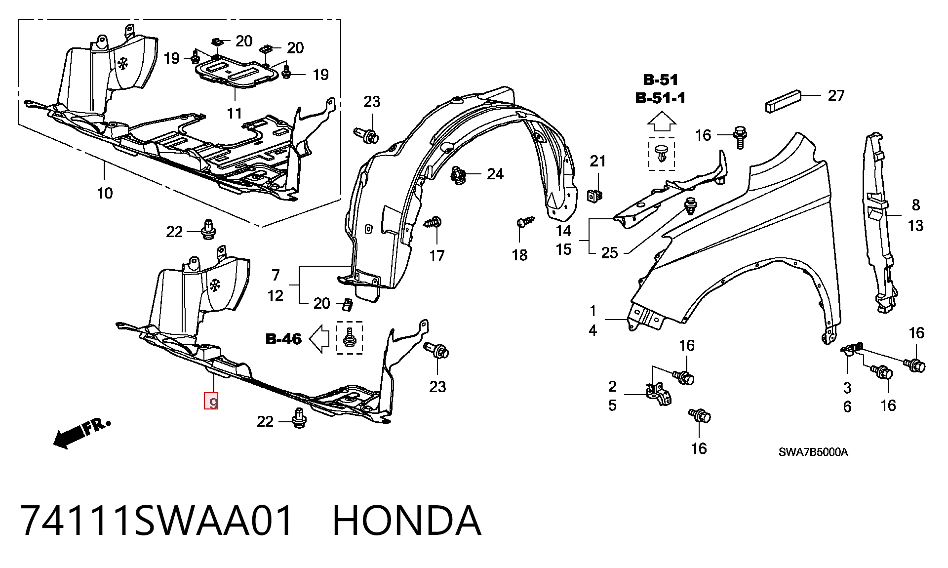 74111SWAA01 Honda Захист двигуна передній