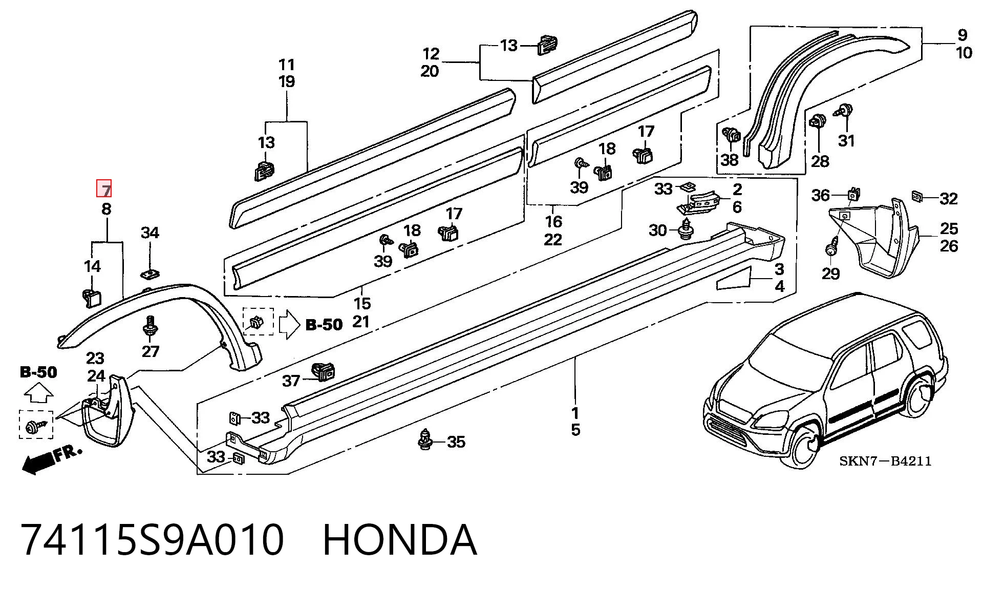 74115S9A010 Honda Молдинг арки крила переднього, правий