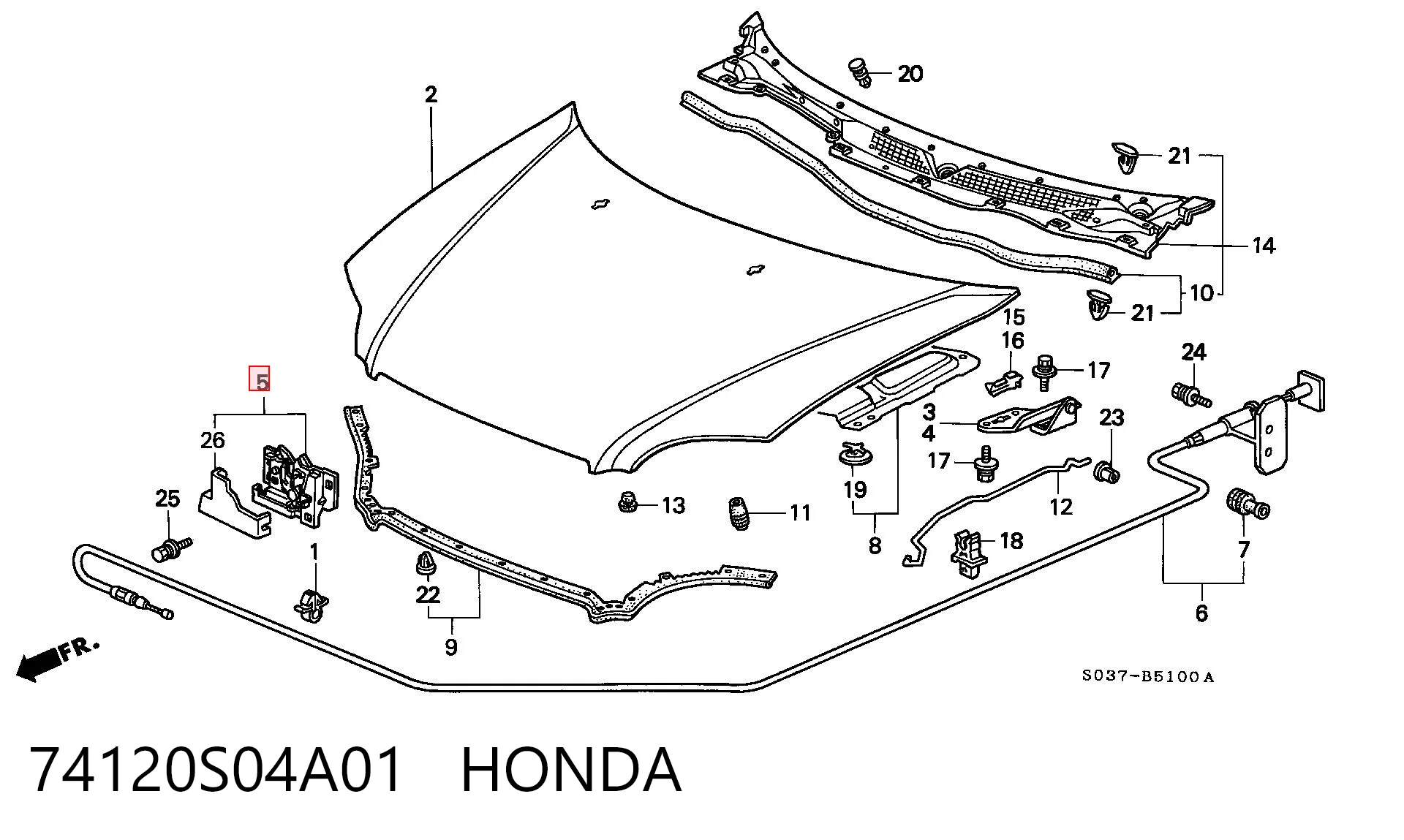 74120S04A01 Honda Запор капота (замок і привід замка капота)