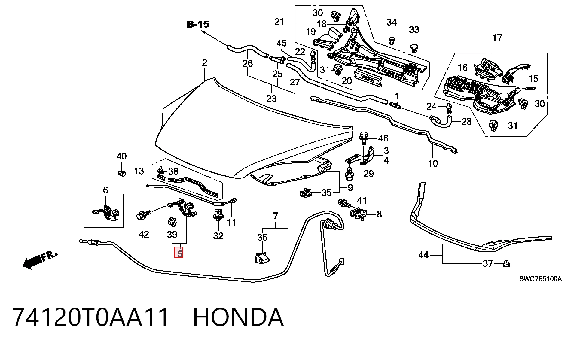74120T0AA11 Honda Запор капота (замок і привід замка капота)