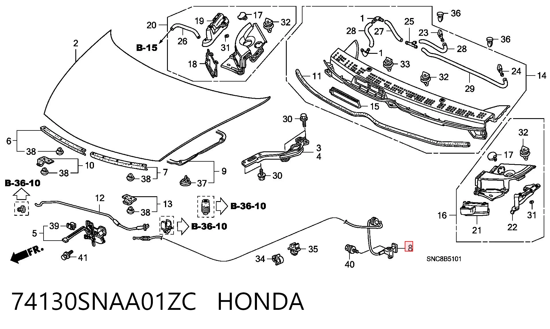 74130SNAA01ZC Honda Трос замка капота