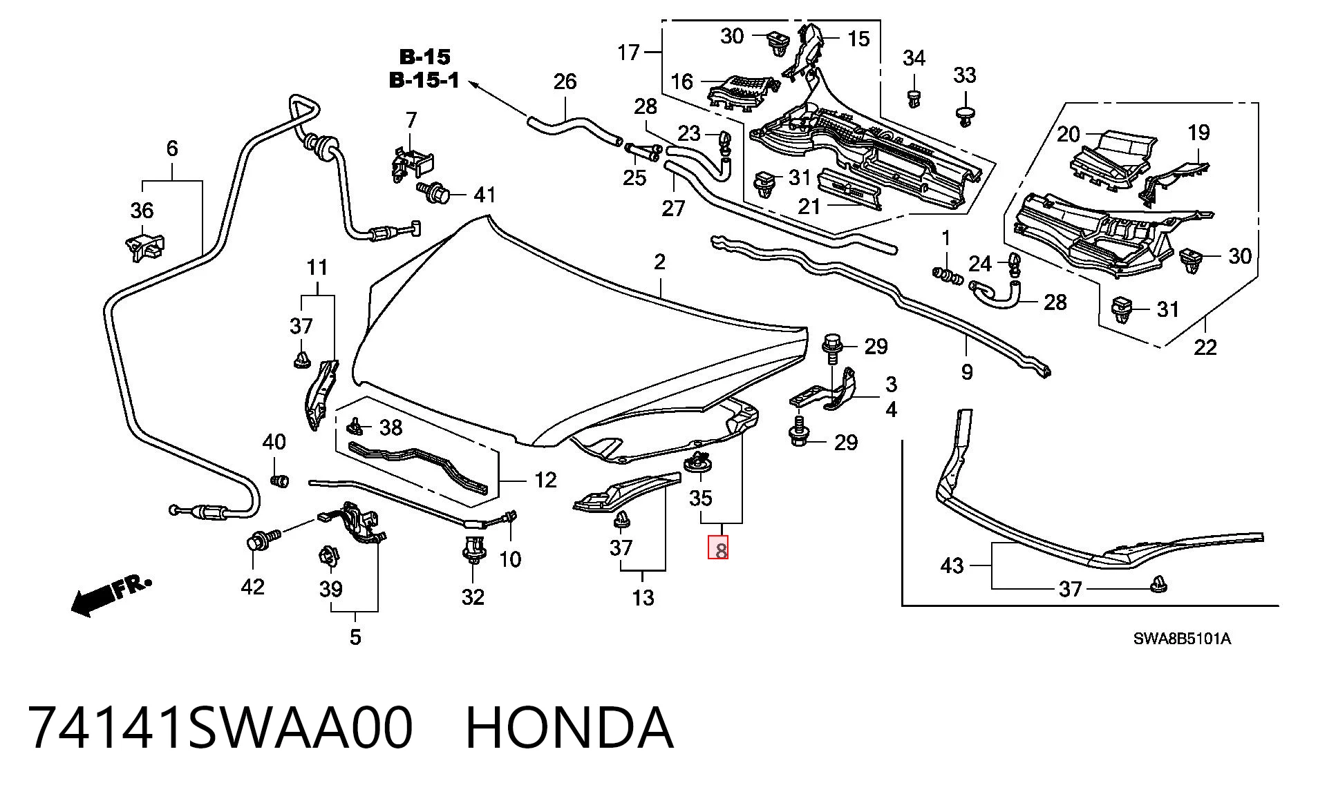 74141SWAA00 Honda Утеплювач капота