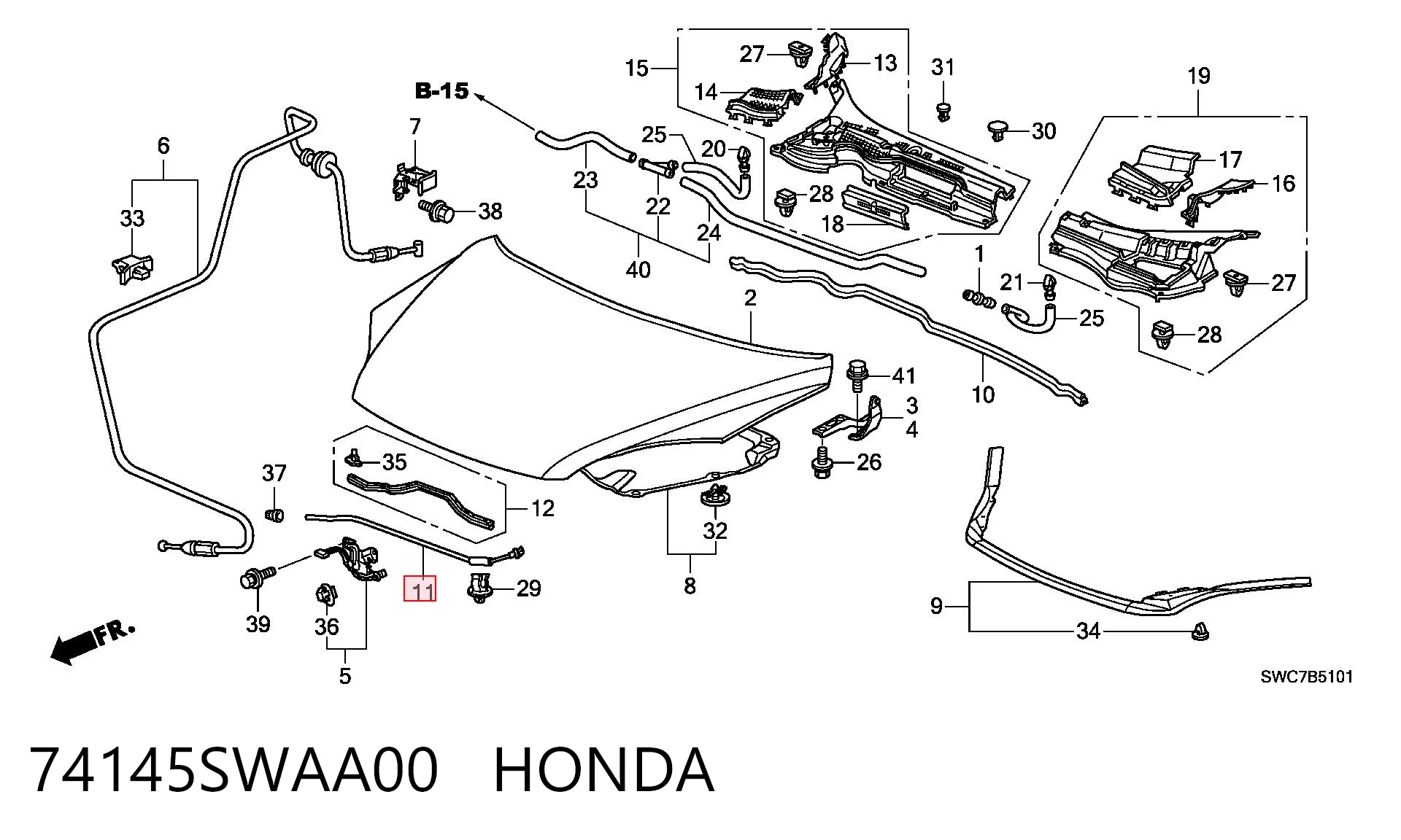 74145SWAA00 Honda Упор капоту