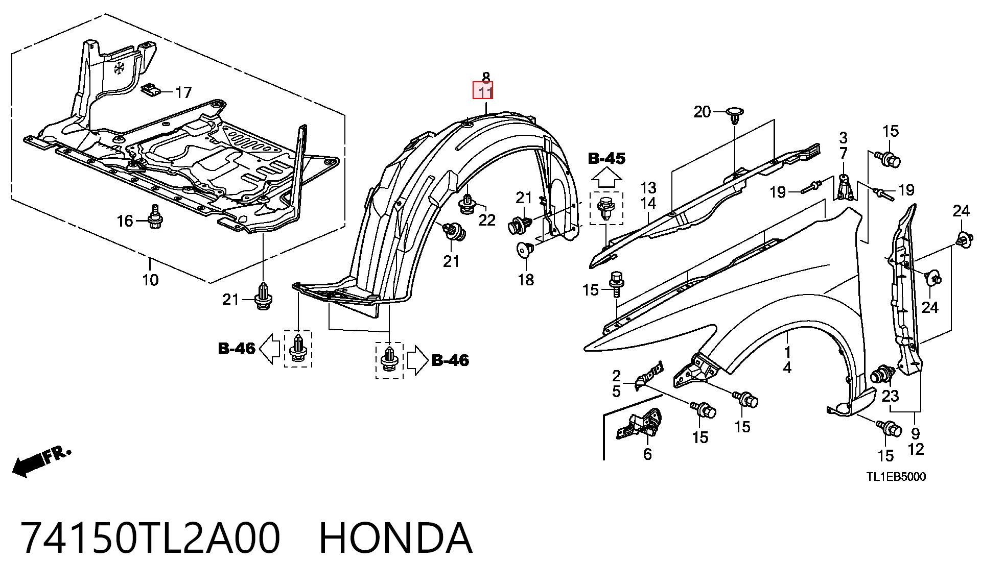 Підкрилок переднього крила, лівий Honda Accord VIII седан (CU) (2008 - 2015) ціна, від 18.42 USD