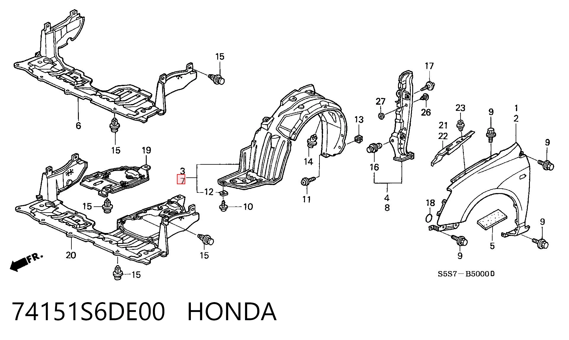 74151S6DE00 Honda Підкрилок переднього крила, лівий