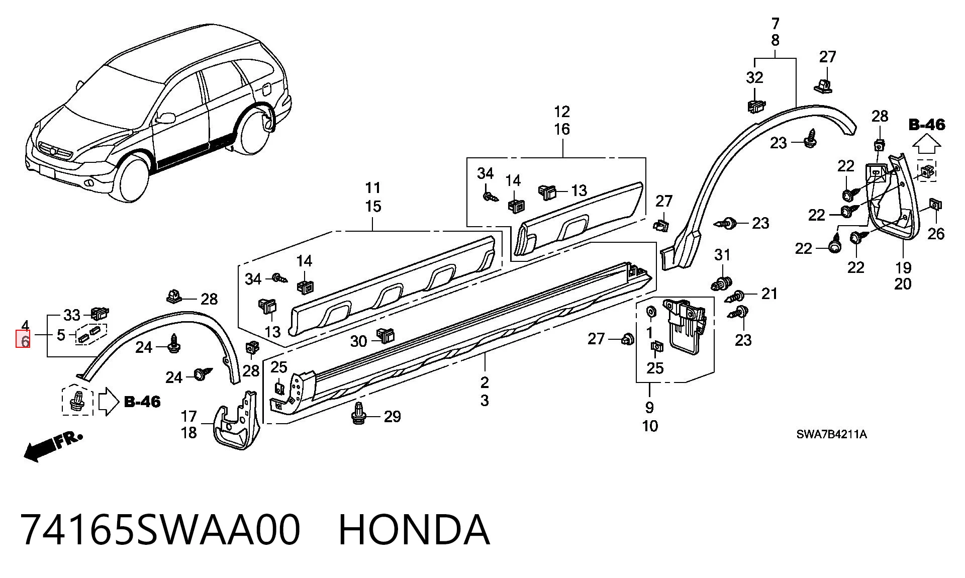 74165SWAA00 Honda Розширювач передньої арки колеса, лівий