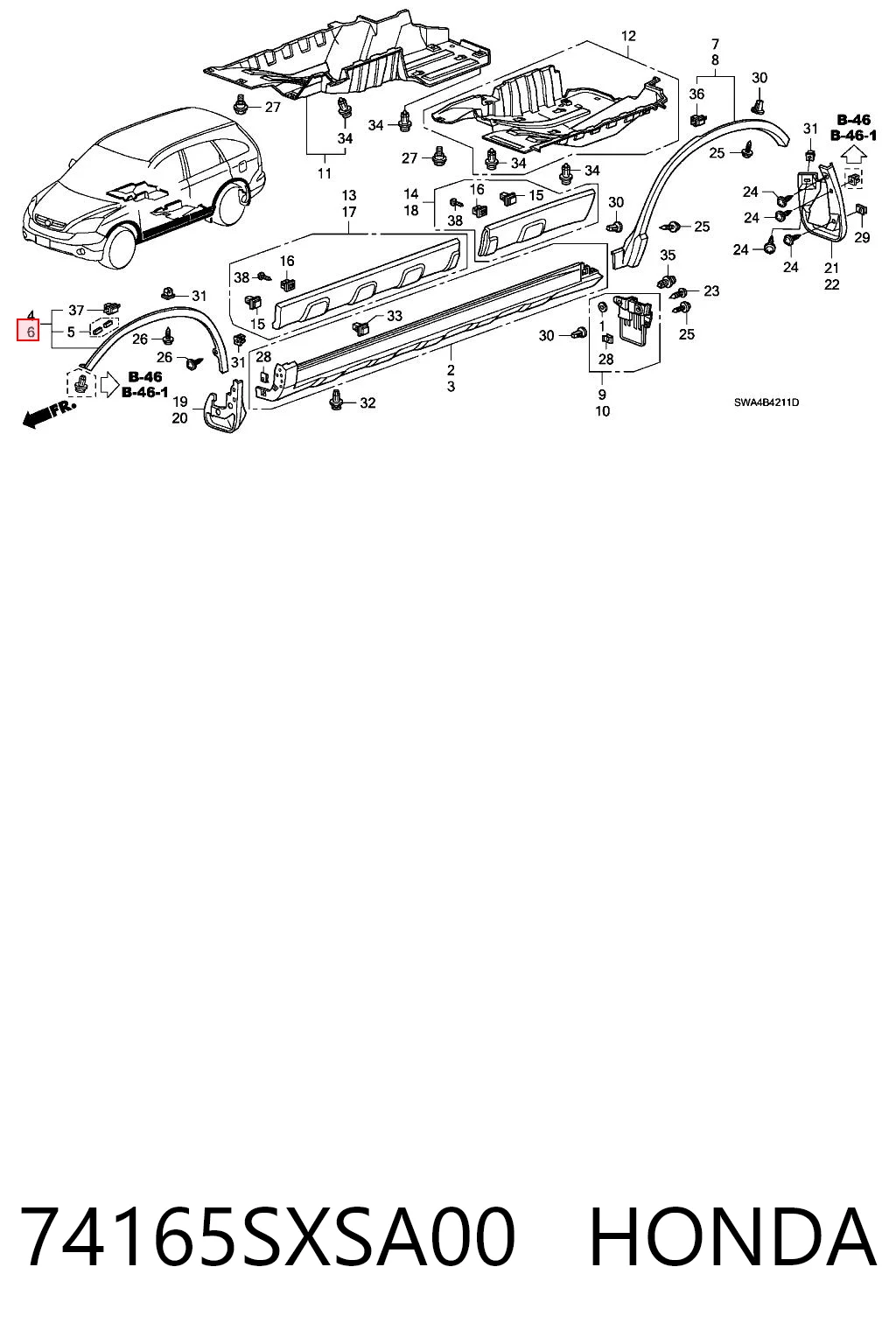 74165SXSA00 Honda Розширювач передньої арки колеса, лівий