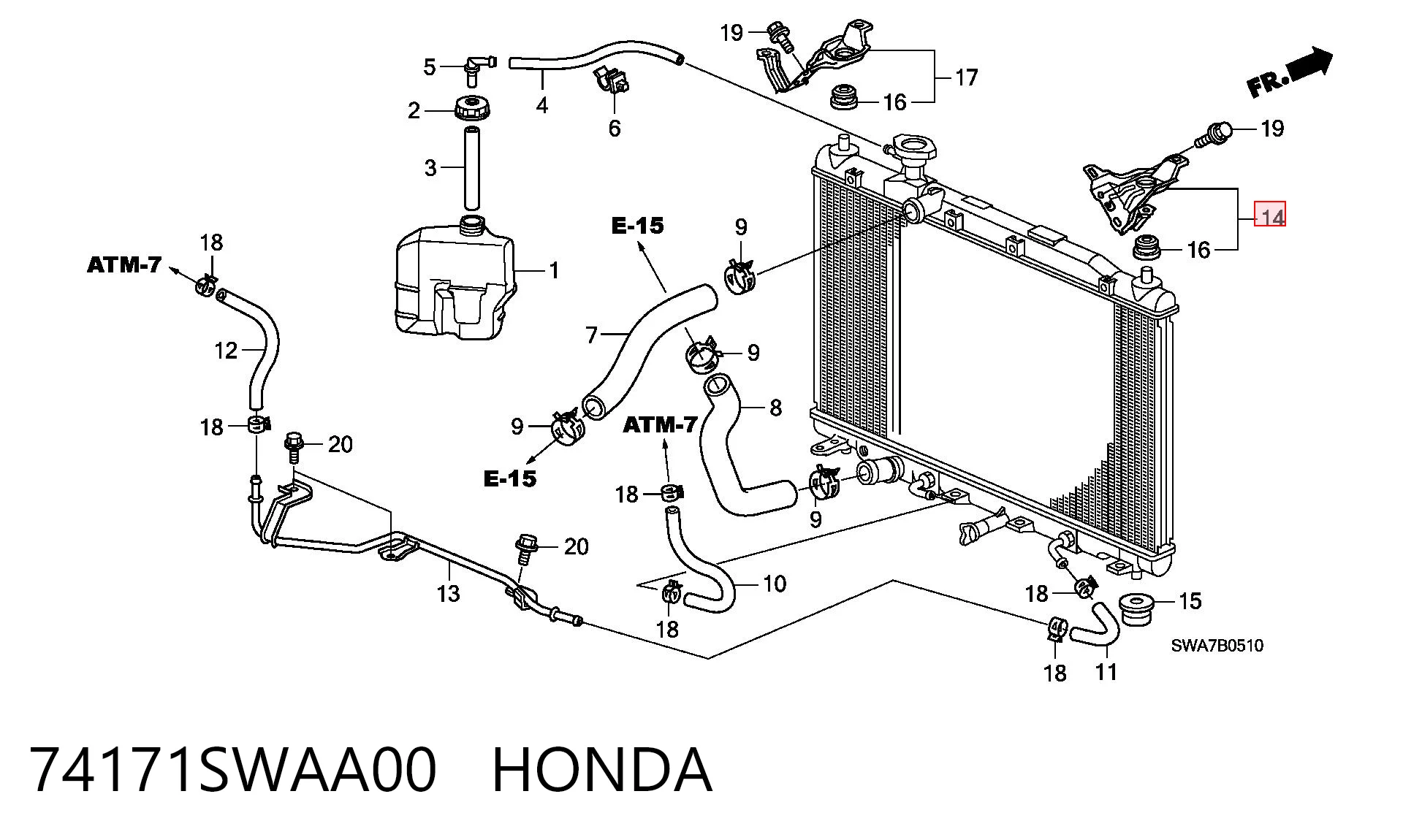 74171SWAA00 Honda Кронштейн радіатора верхній, лівий