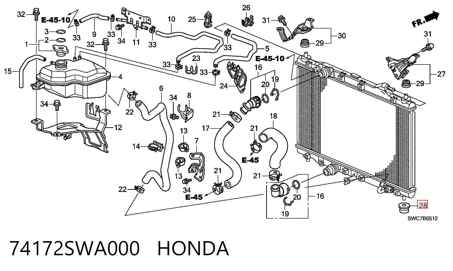 74172SWA000 Honda Подушка радіатора кондиціонера, нижня