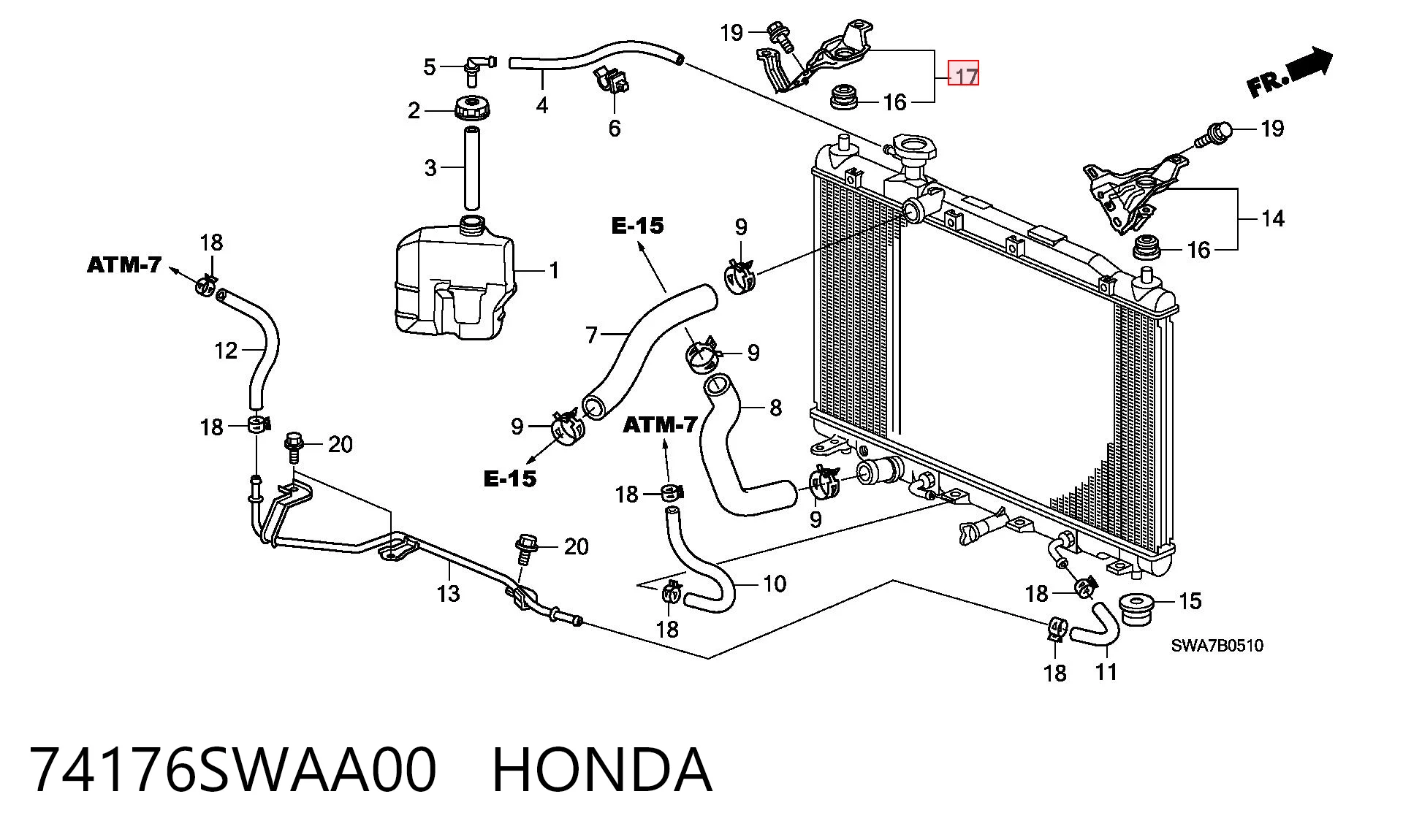 74176SWAA00 Honda Кронштейн радіатора верхній, правий