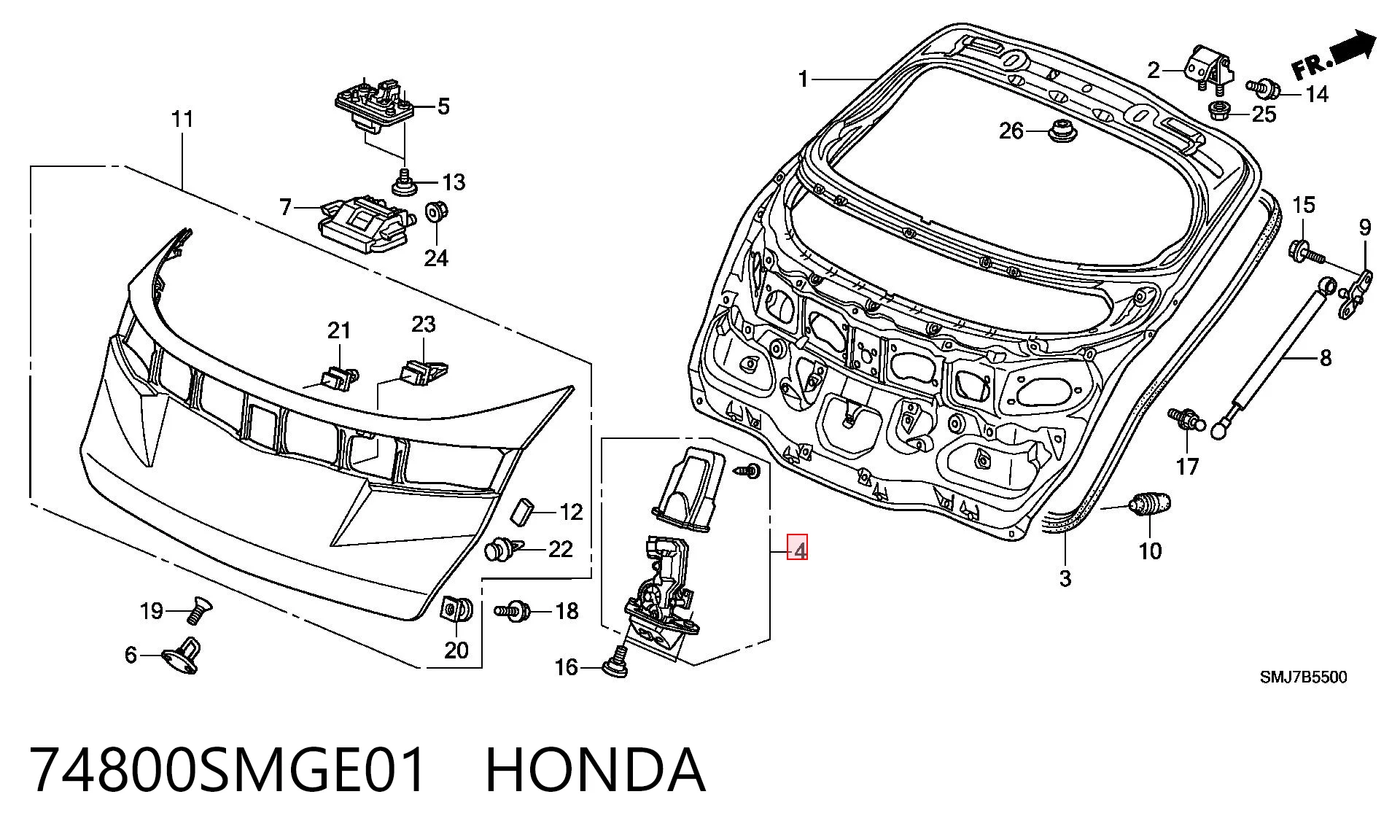 74800SMGE01 Honda Замок п'ятих дверей
