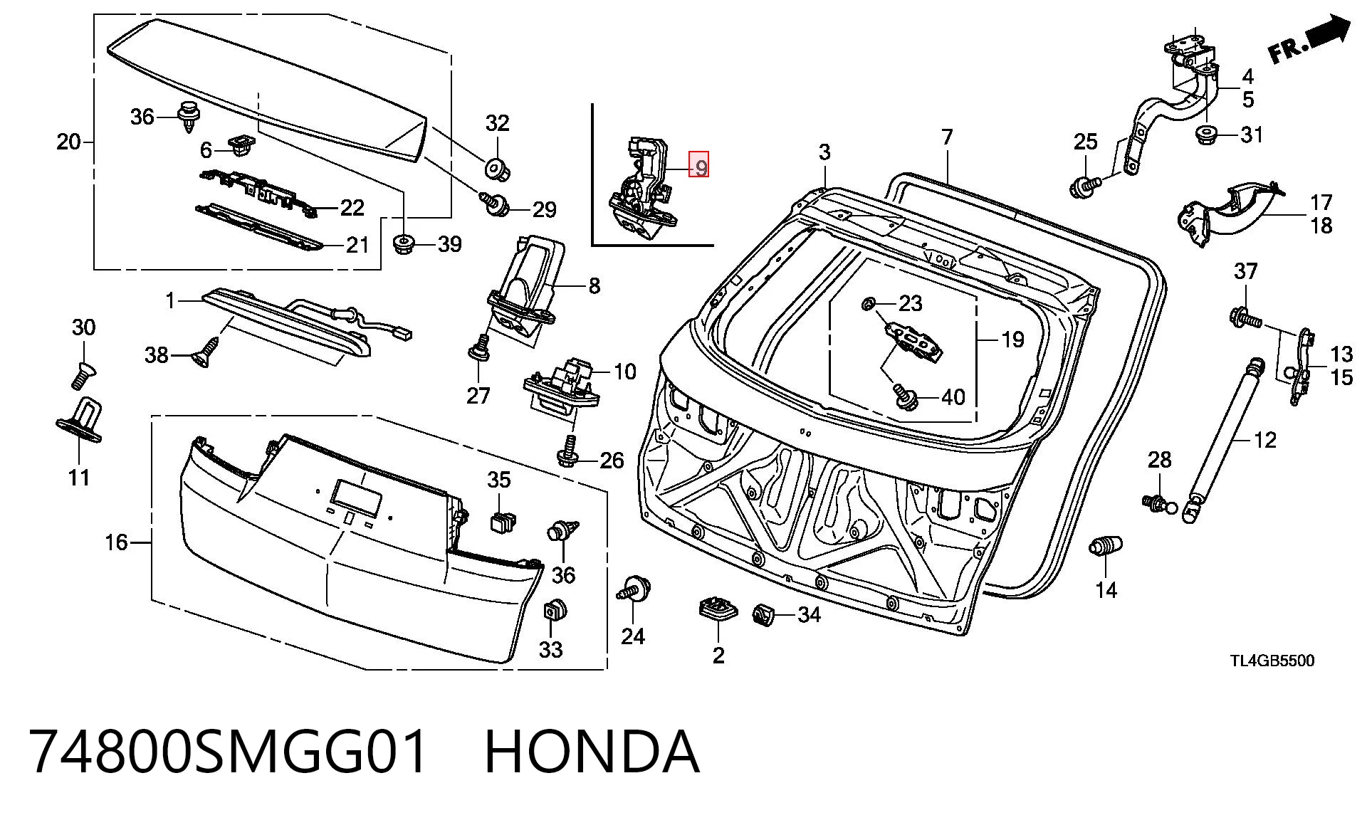 74800SMGG01 Honda Замок п'ятих дверей