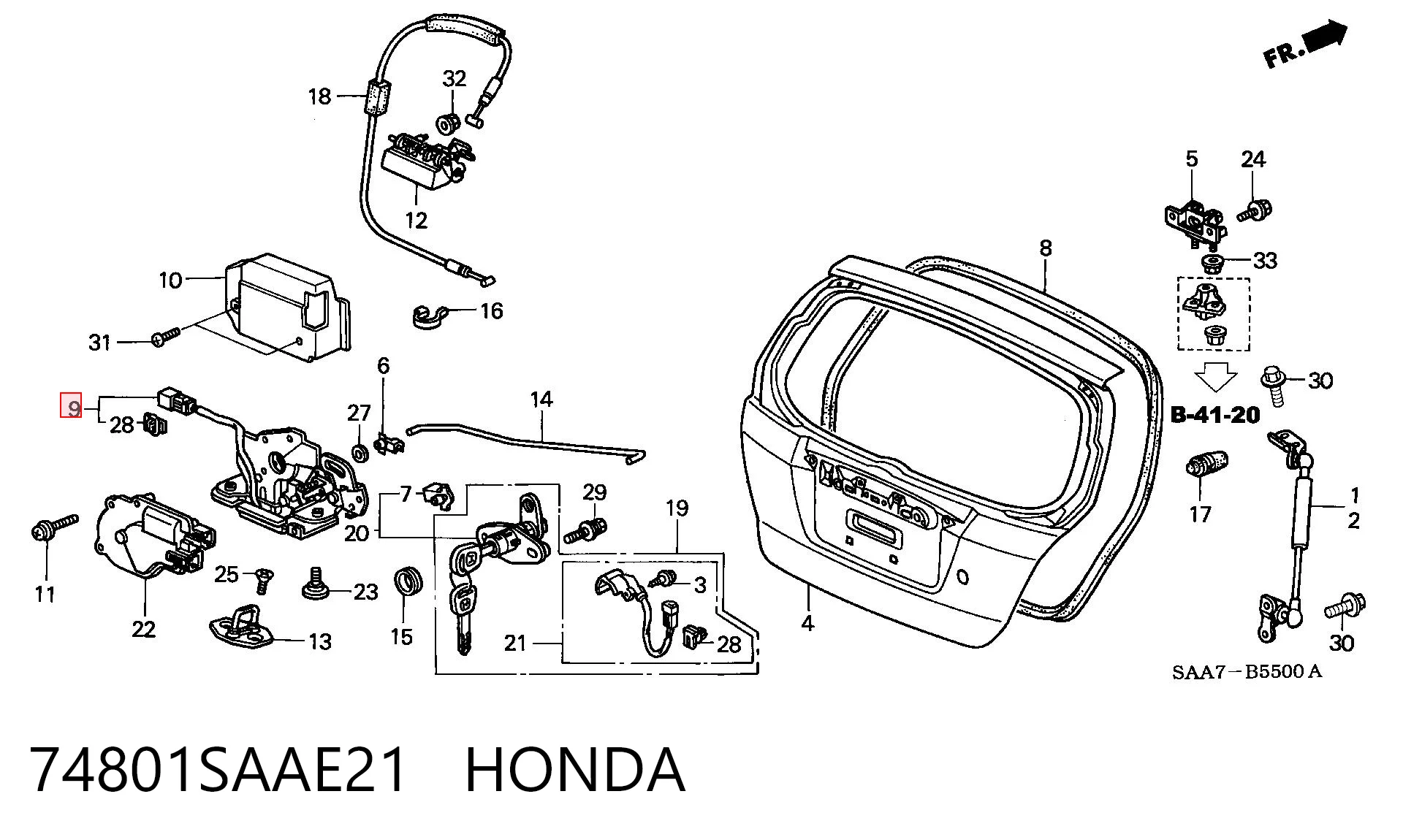 74801SAAE21 Honda Замок п'ятих дверей
