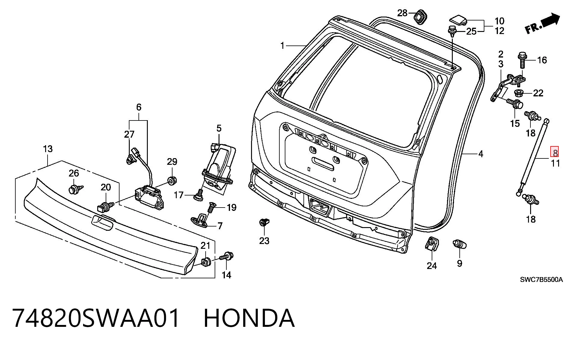 74820SWAA01 Honda Амортизатор кришки багажника / двері 3/5-ї задньої