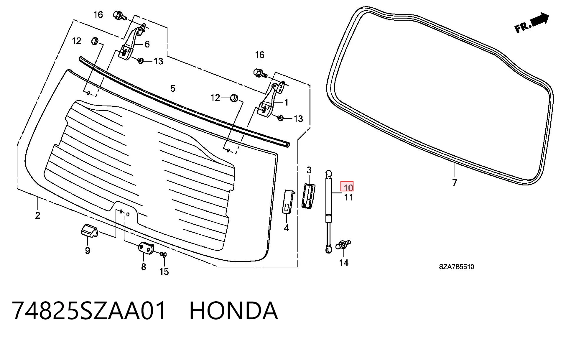 74825SZAA01 Honda Амортизатор скла задньої, 3/5-ї двері (ляди)