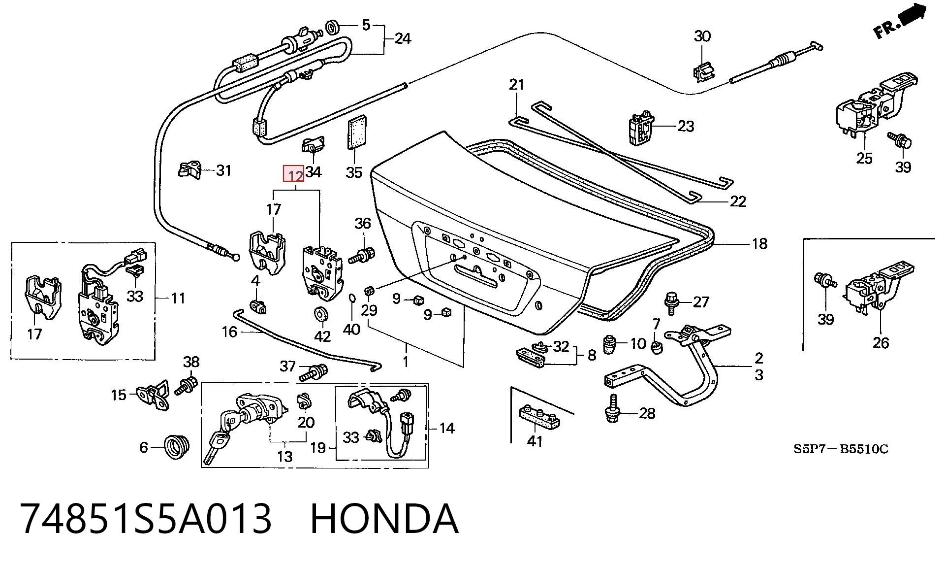 74851S5A013 Honda Замок п'ятих дверей
