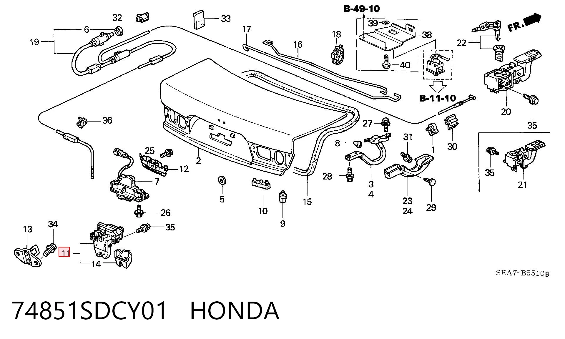 74851SDCY01 Honda Замок п'ятих дверей
