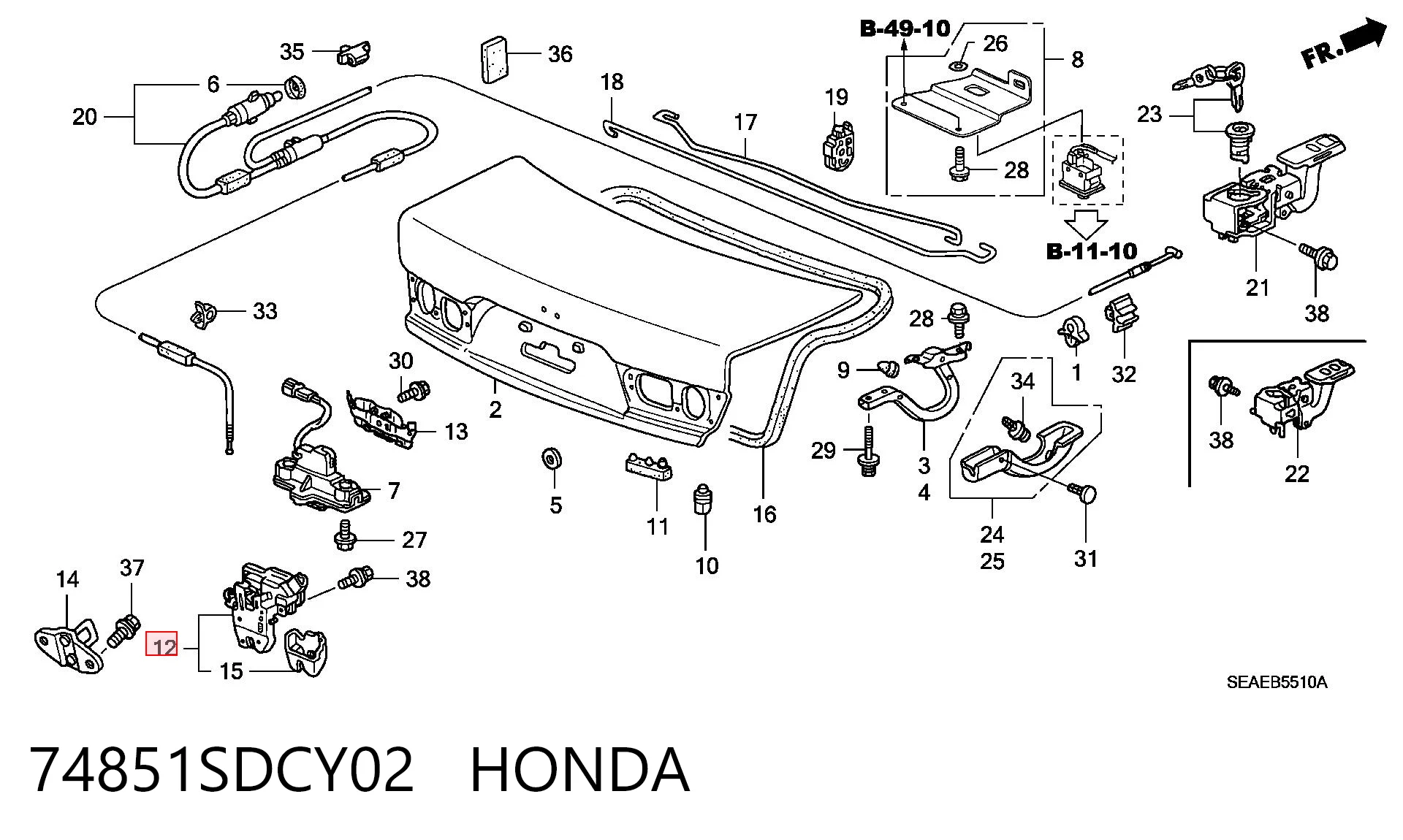 74851SDCY02 Honda Замок п'ятих дверей