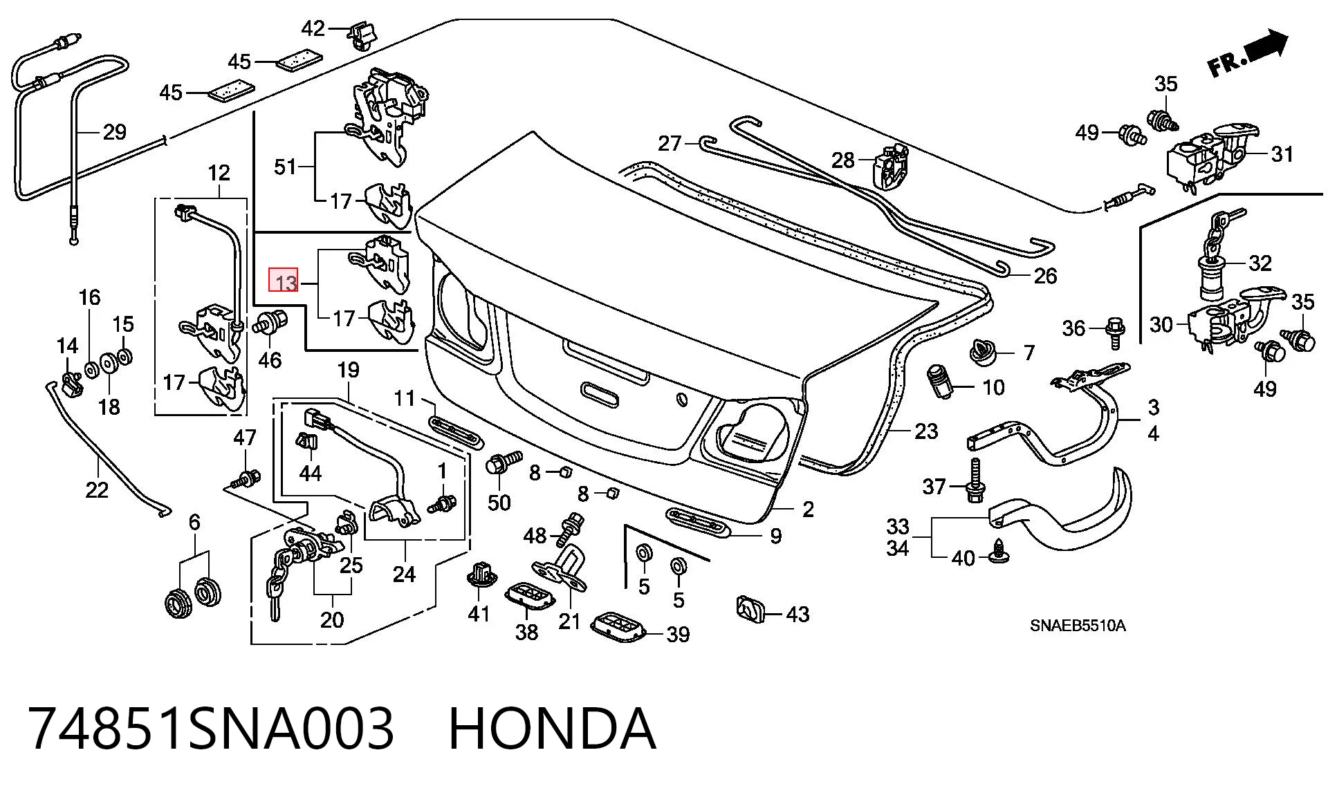 74851SNA003 Honda Замок п'ятих дверей