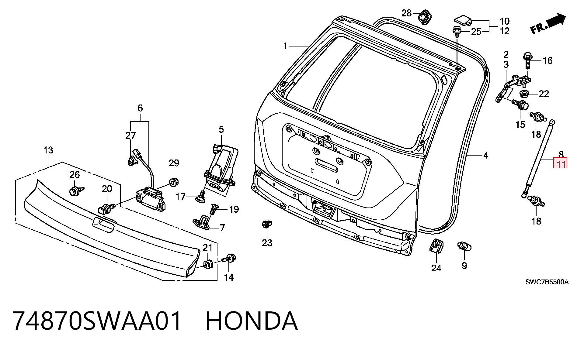 74870SWAA01 Honda Амортизатор кришки багажника / двері 3/5-ї задньої