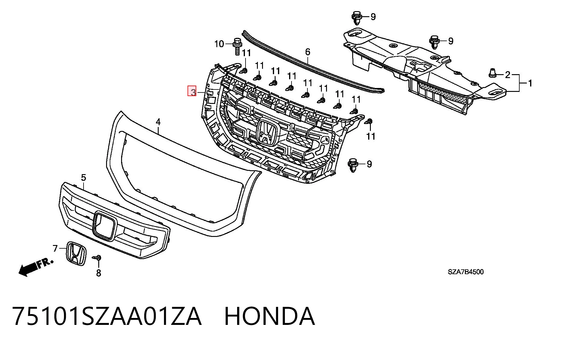 75101SZAA01ZA Honda Решітка радіатора
