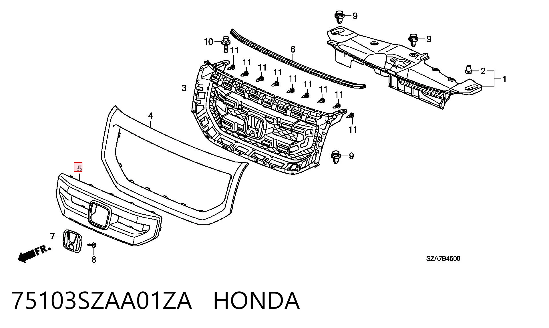 75103SZAA01ZA Honda Накладка решітки радіатора