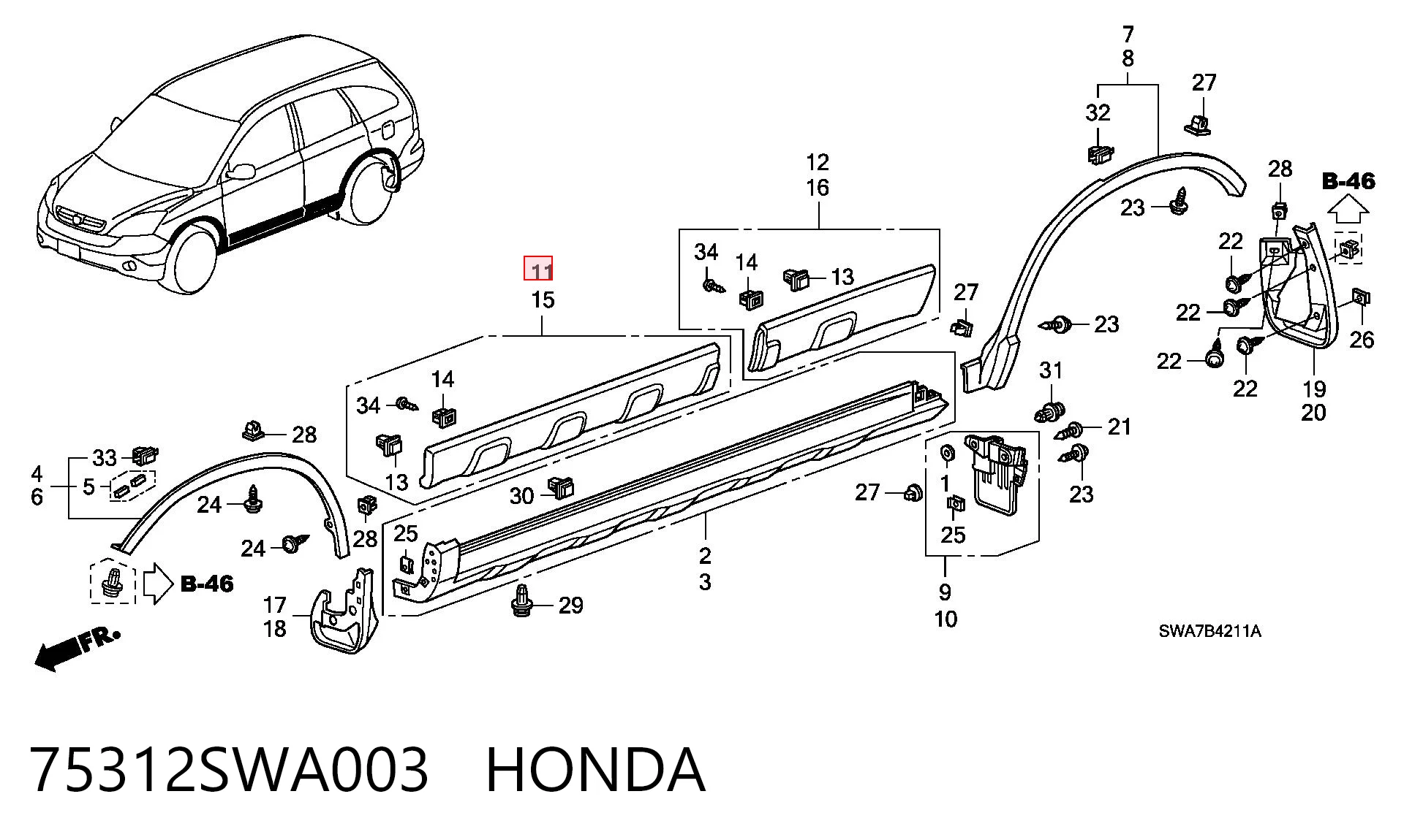 75312SWA003 Honda Накладка передньої правої двері