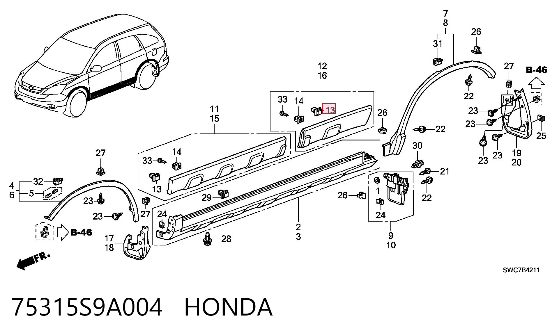 75315S9A004 Honda Кліпса (пістон) кріплення молдинга двері