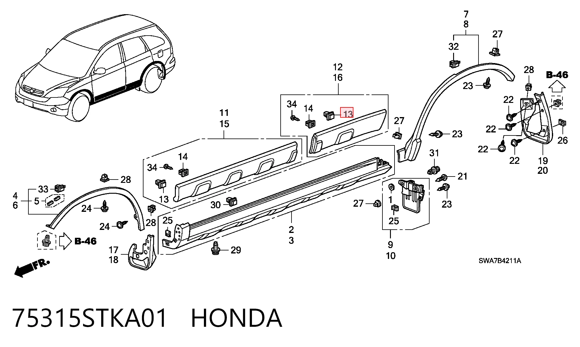 75315STKA01 Honda Кліпса (пістон) кріплення молдинга двері