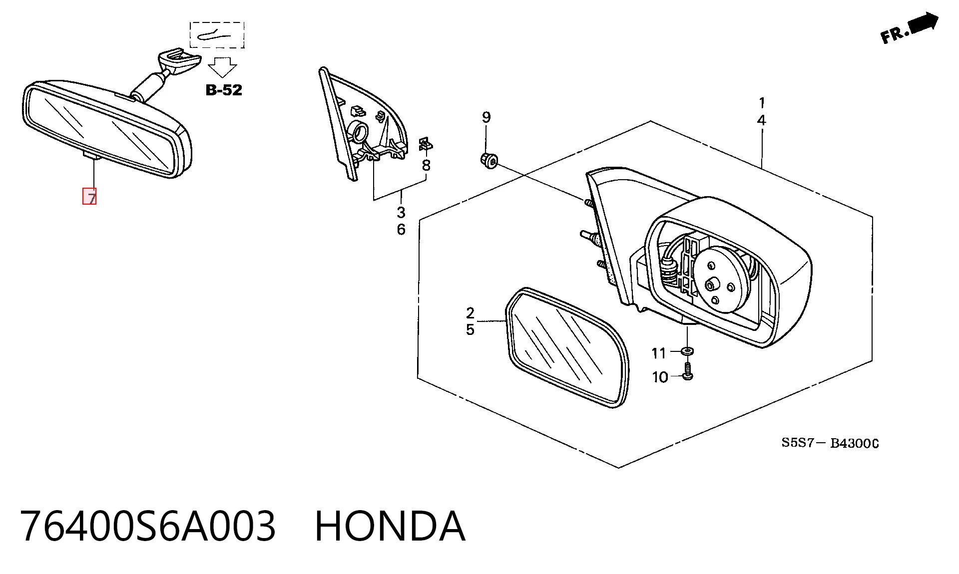 76400S6A003 Honda Салоне дзеркало заднього виду