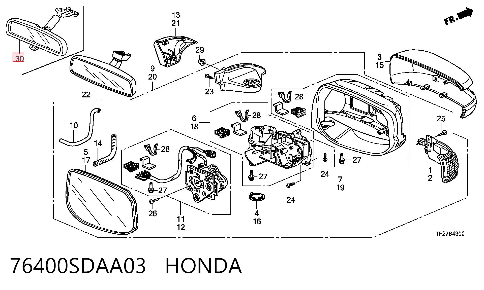 76400SDAA03 Honda Салоне дзеркало заднього виду