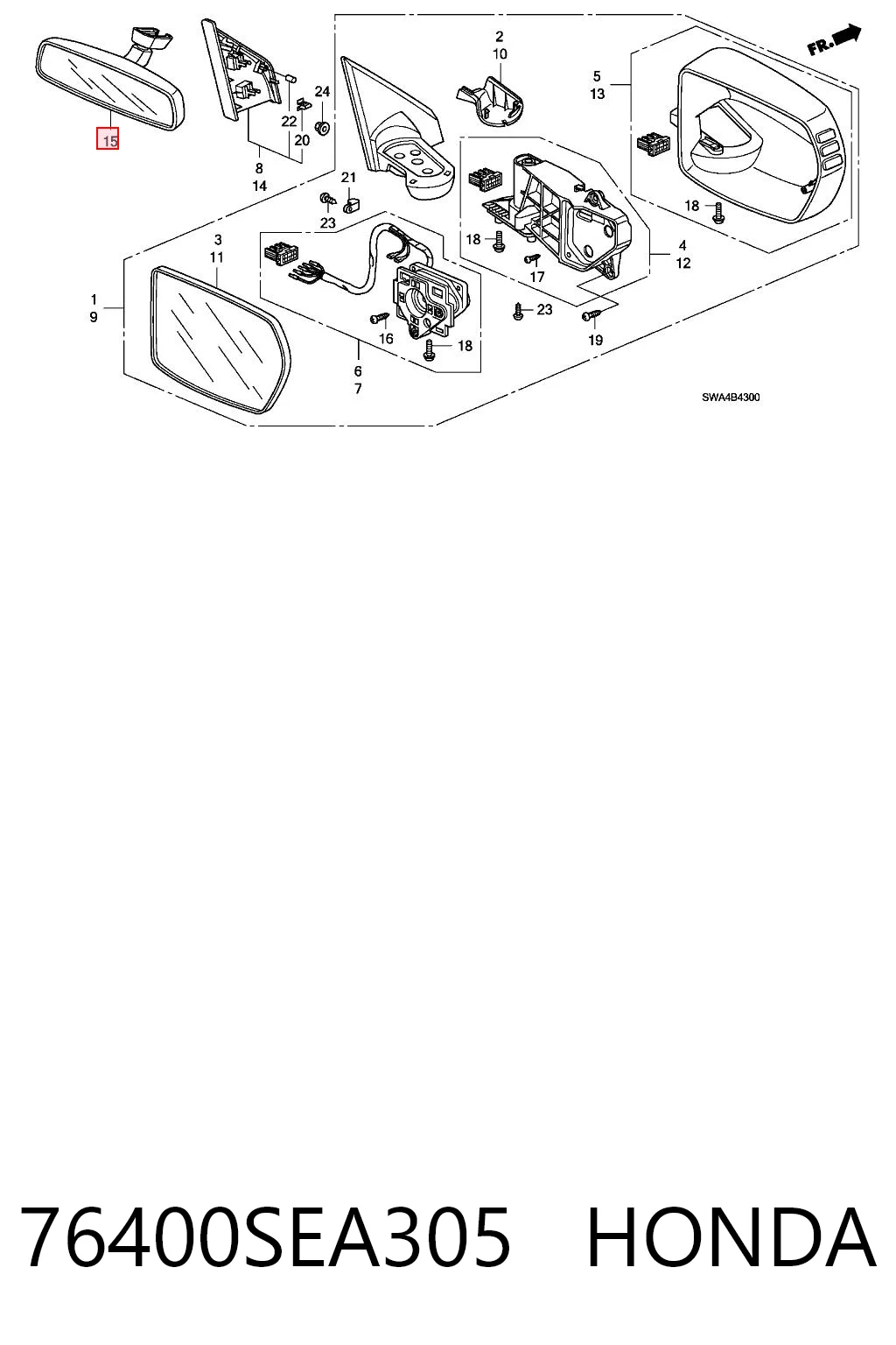 76400SEA305 Honda Салоне дзеркало заднього виду