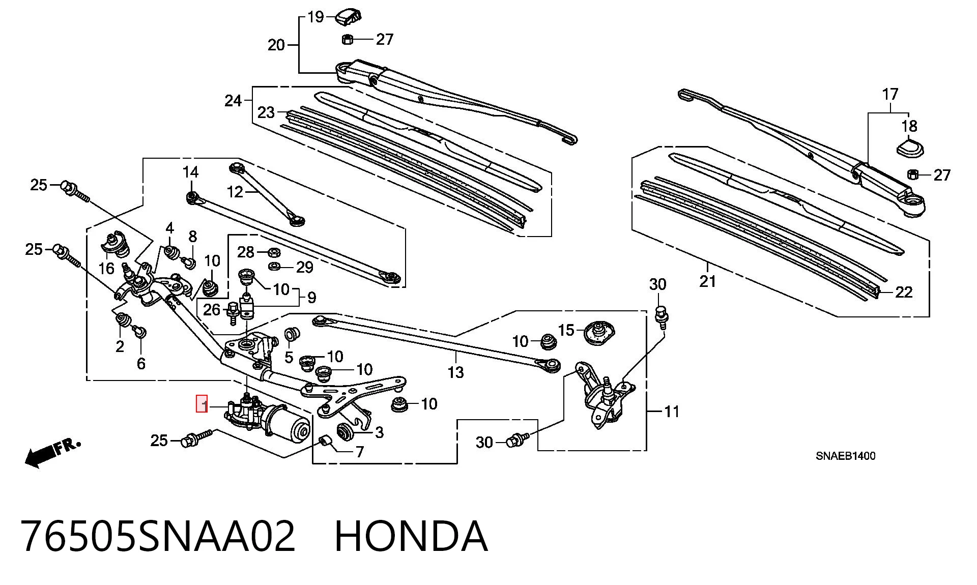 76505SNAA02 Honda Мотор склоочисника скла (трапеції)