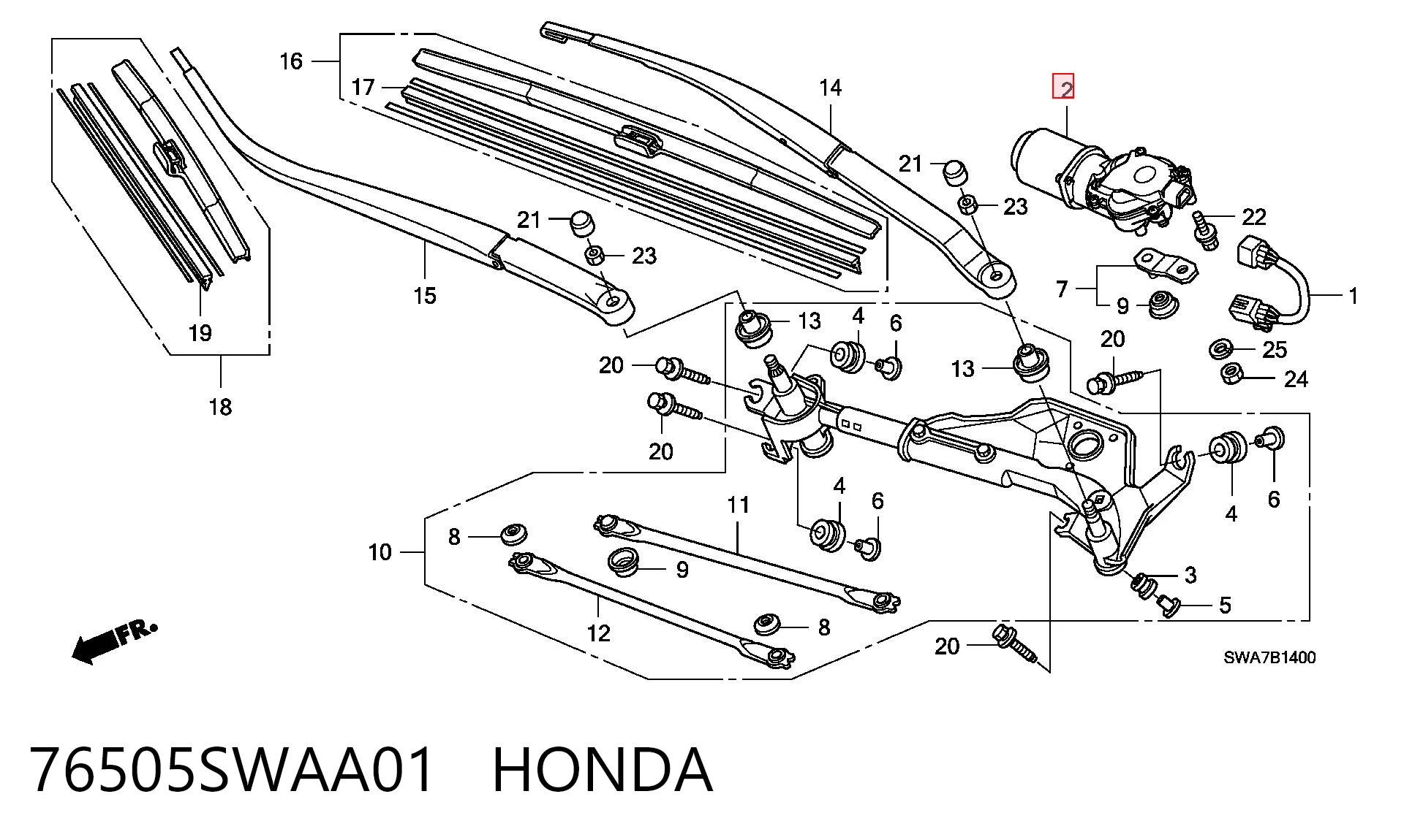 76505SWAA01 Honda Мотор стеклоочищувача