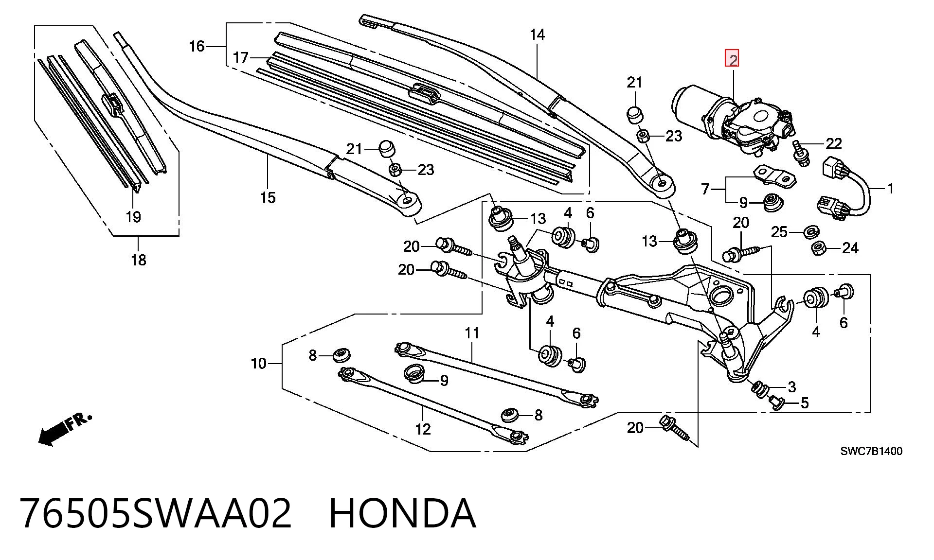 76505SWAA02 Honda Мотор склоочисника скла (трапеції)