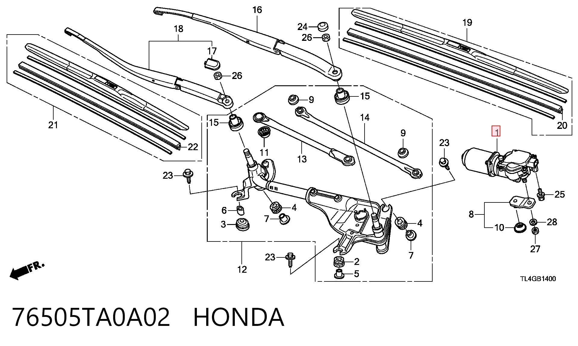 76505TA0A02 Honda Мотор стеклоочищувача