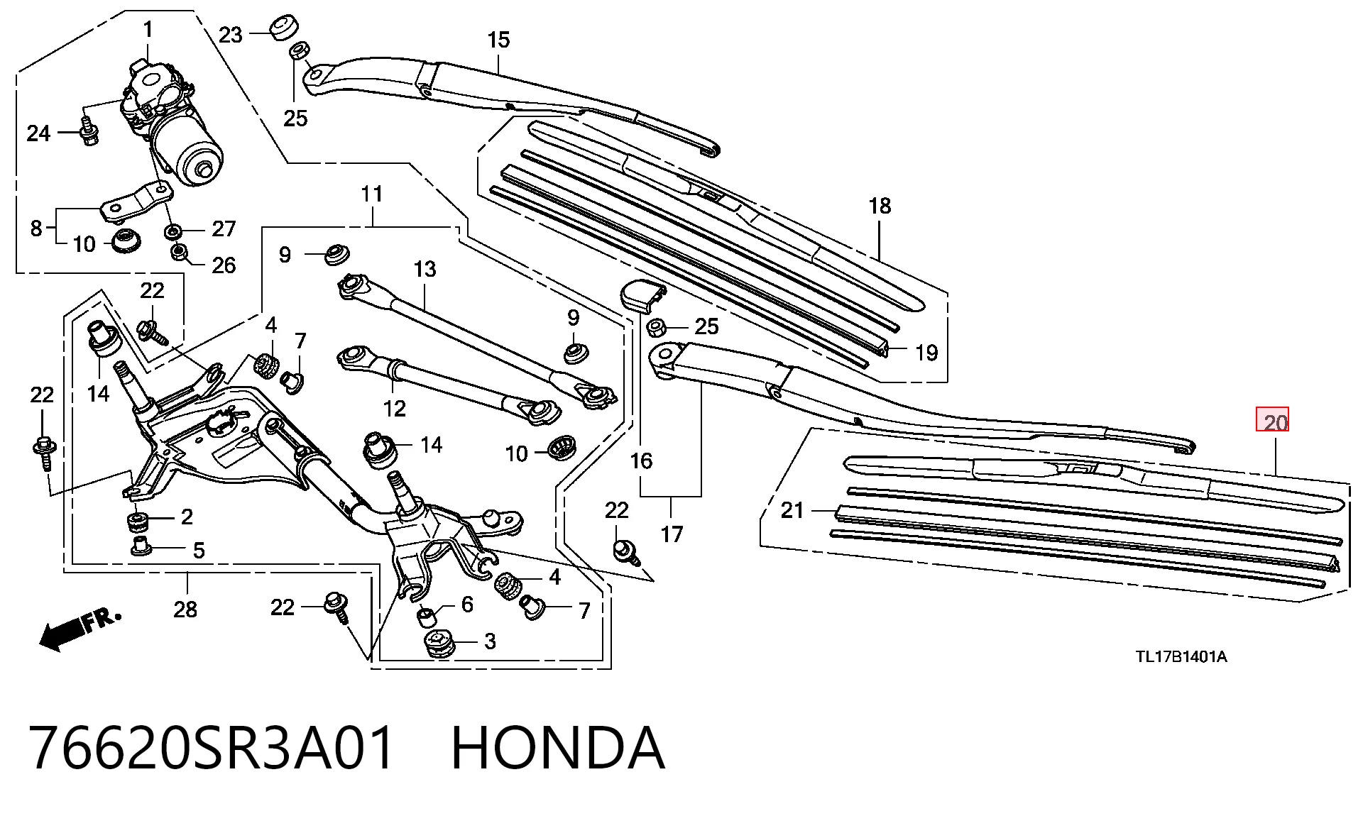 76620SR3A01 Honda Щітка склоочисника лобового скла, пасажирська