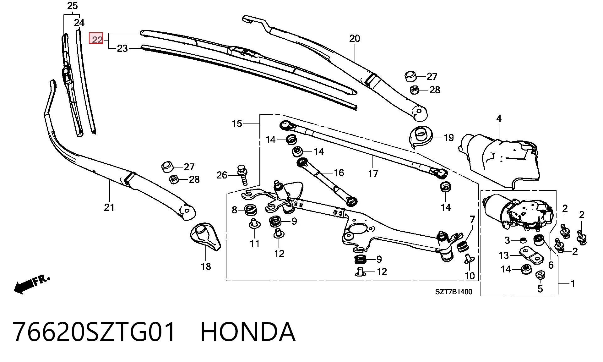 76620SZTG01 Honda Щітка склоочисника лобового скла, пасажирська