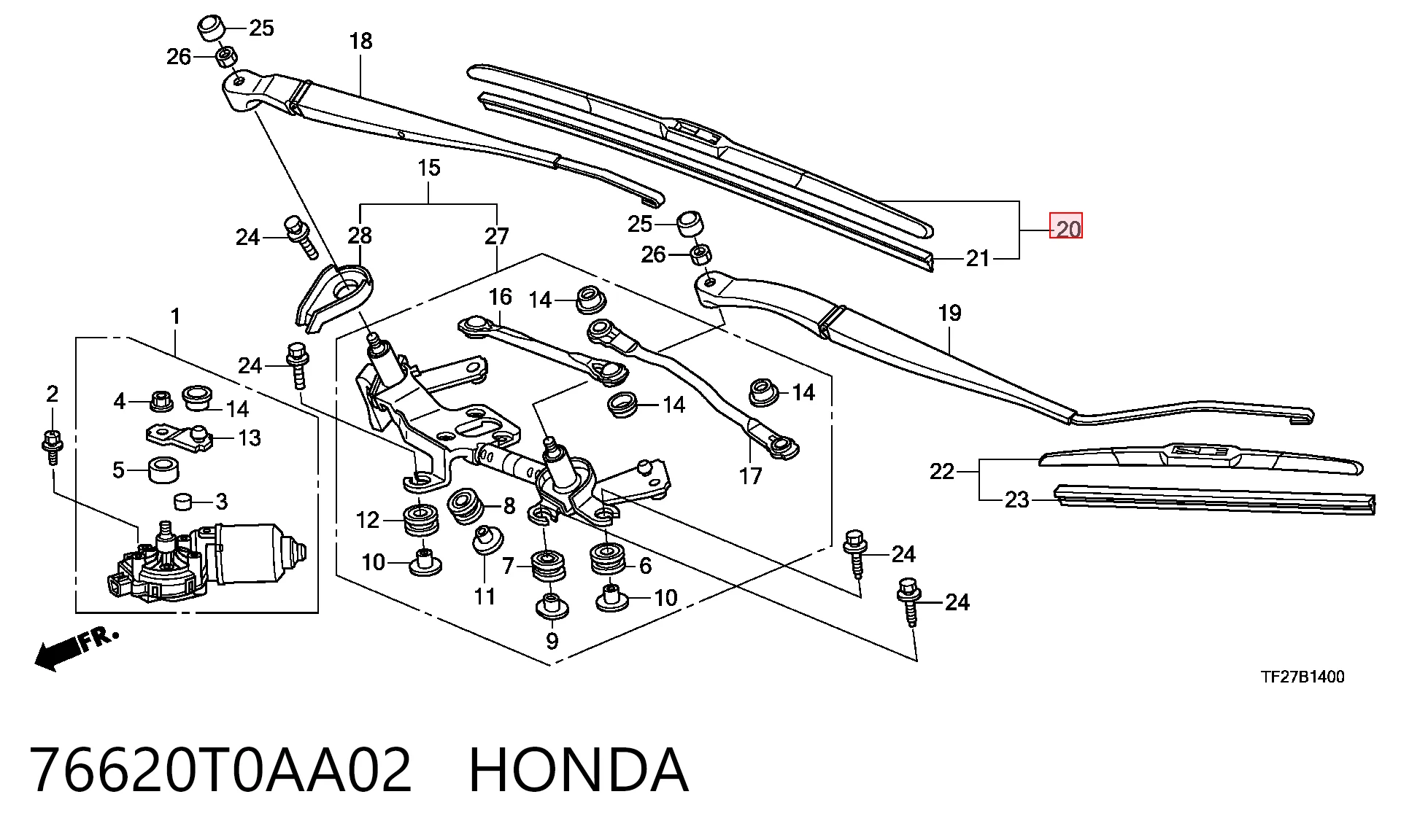 76620T0AA02 Honda Щітка склоочисника лобового скла, водійська