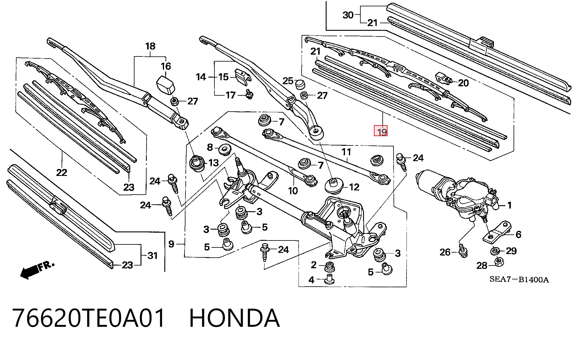 76620TE0A01 Honda Щітка склоочисника лобового скла, пасажирська