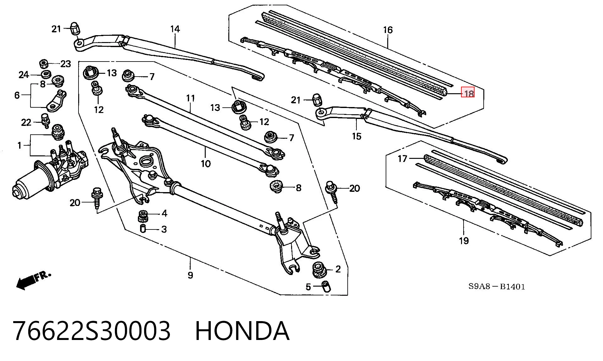 76622S30003 Honda Гумка склоочисника водійська