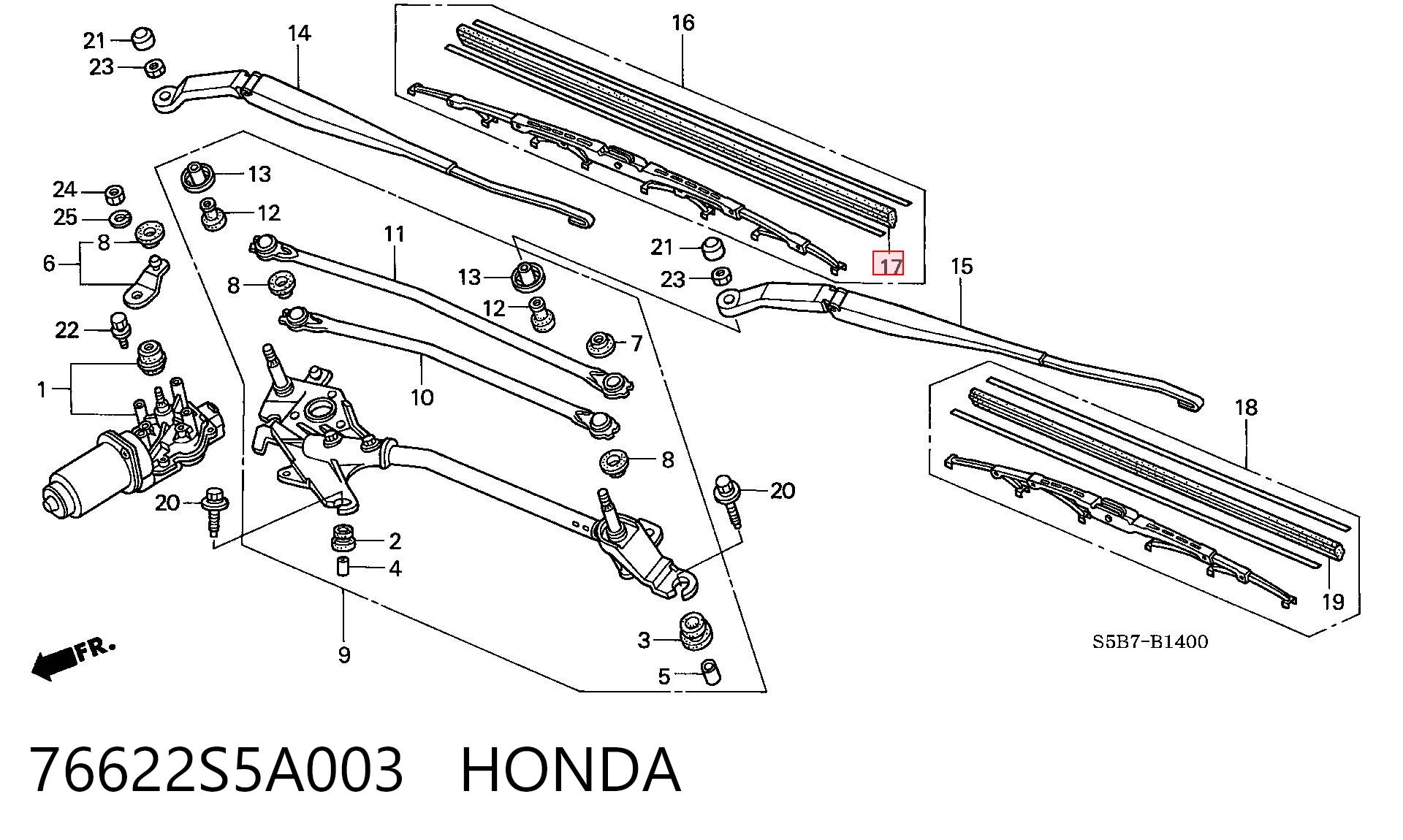 76622S5A003 Honda Гумка склоочисника водійська
