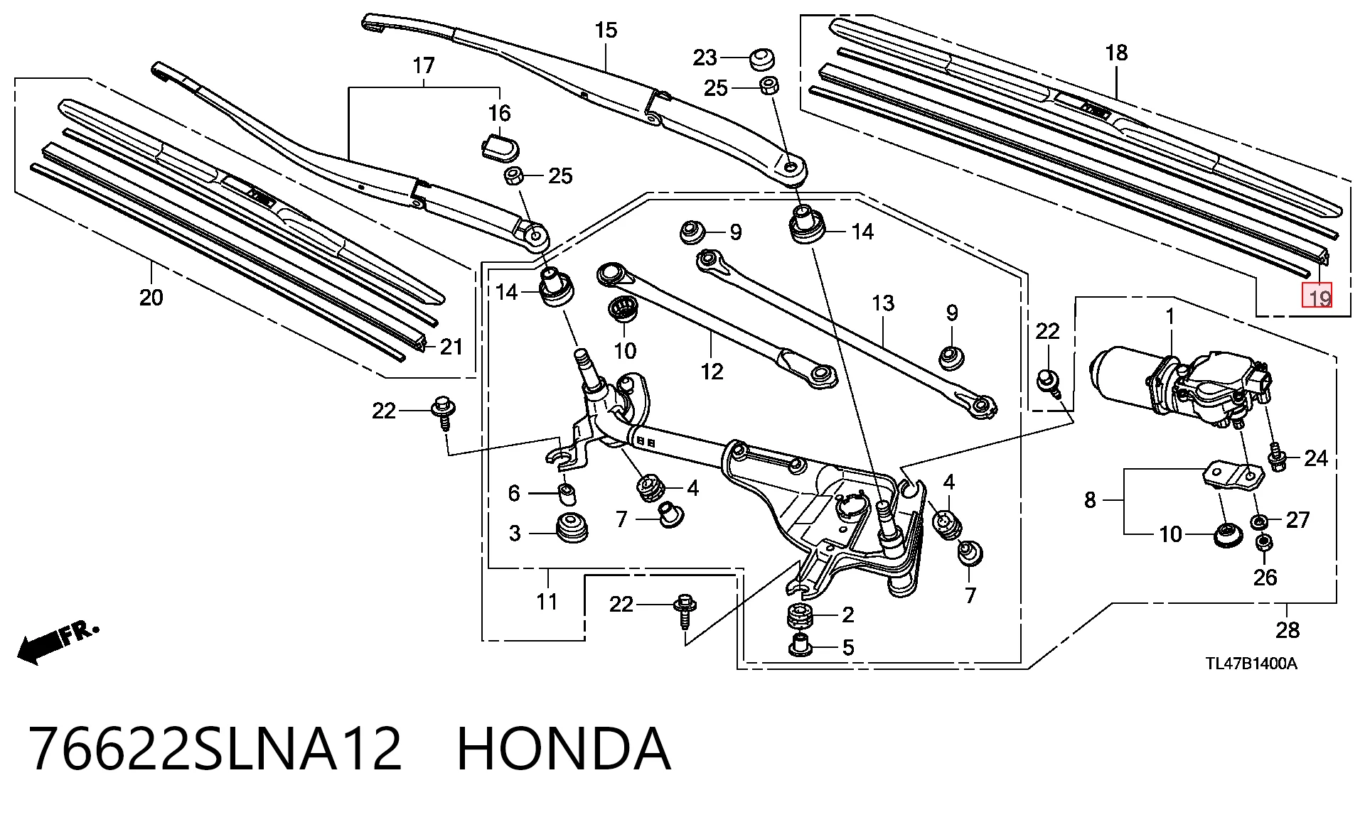 76622SLNA12 Honda Гумка склоочисника водійська