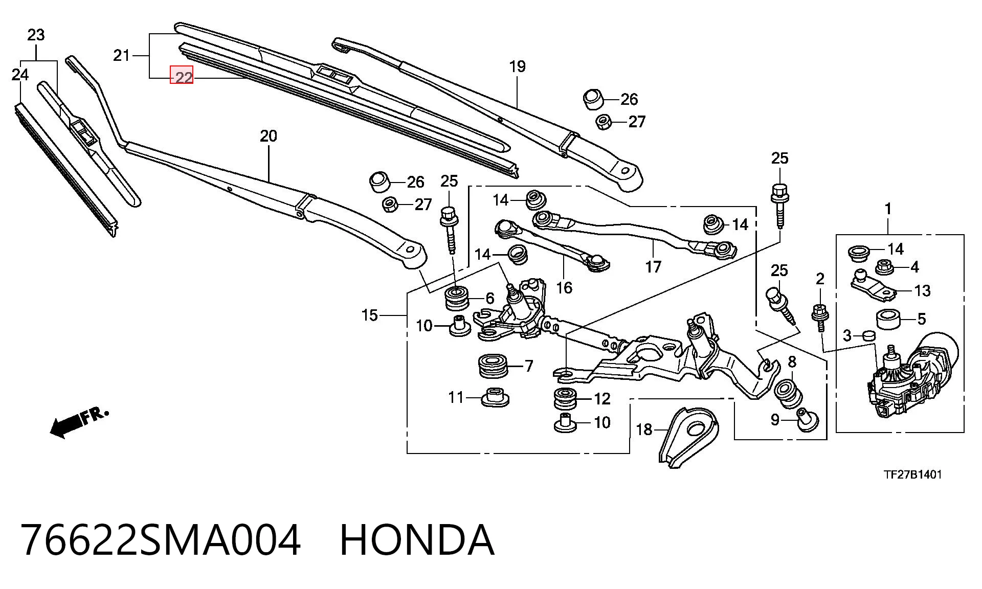 76622SMA004 Honda Гумка склоочисника водійська