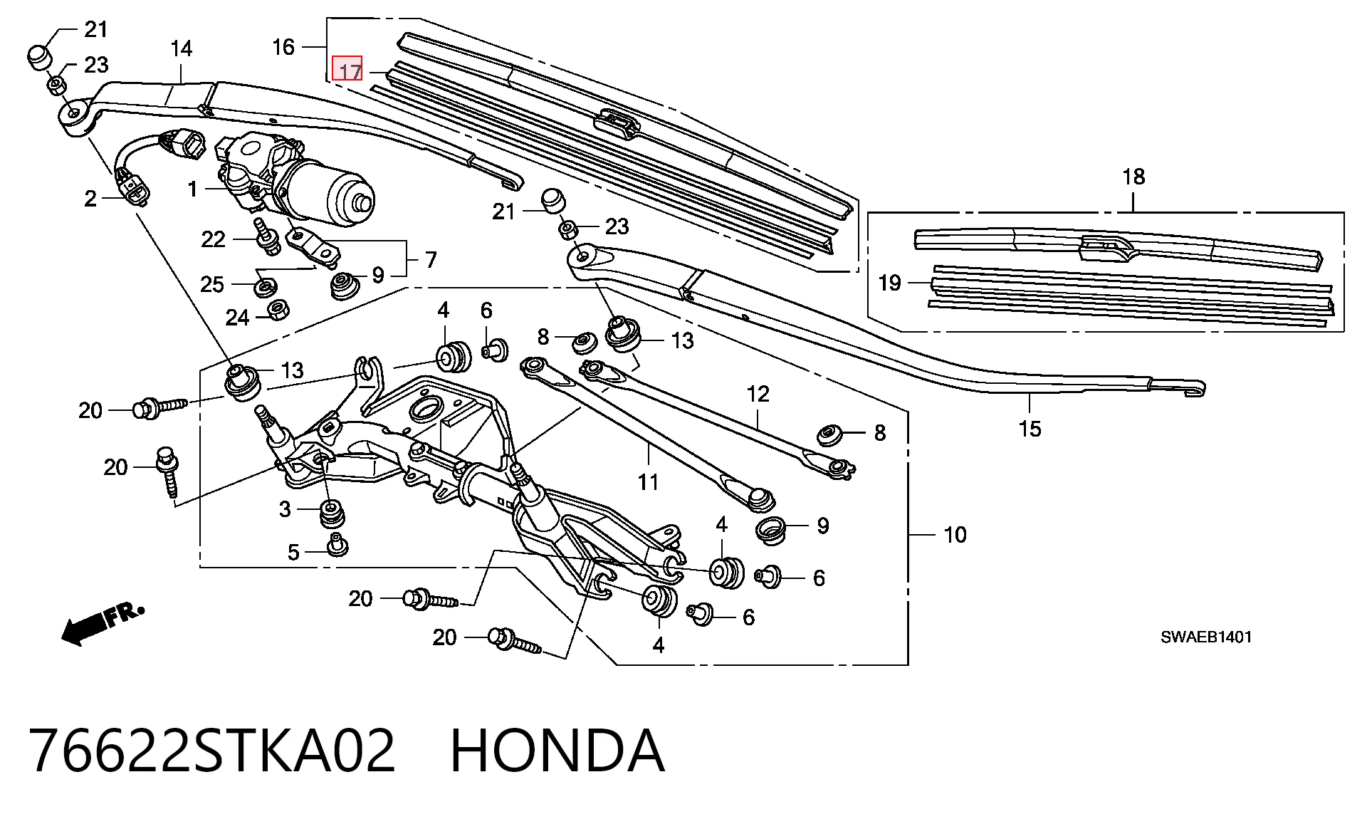 76622STKA02 Honda Гумка склоочисника водійська