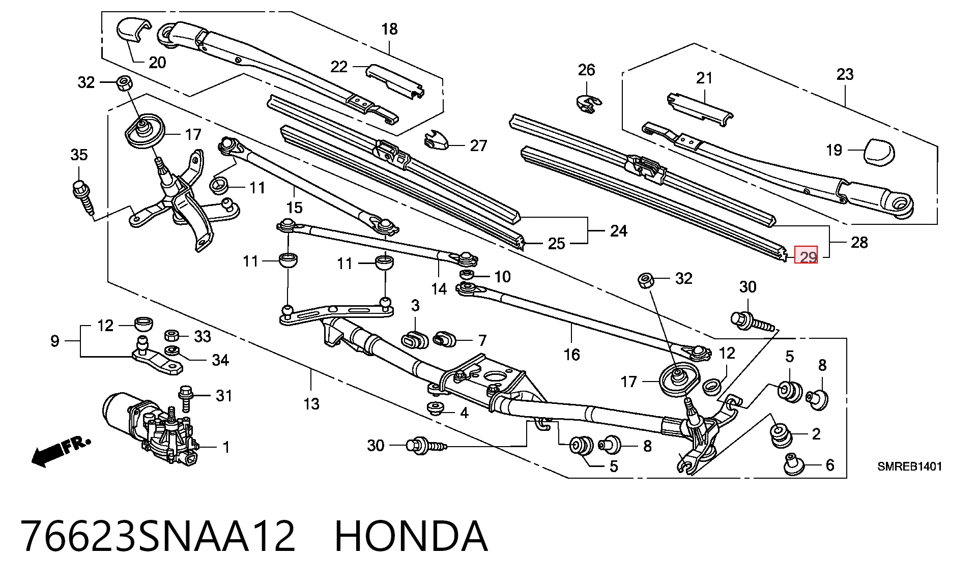 76623SNAA12 Honda Гумка склоочисника пасажирська