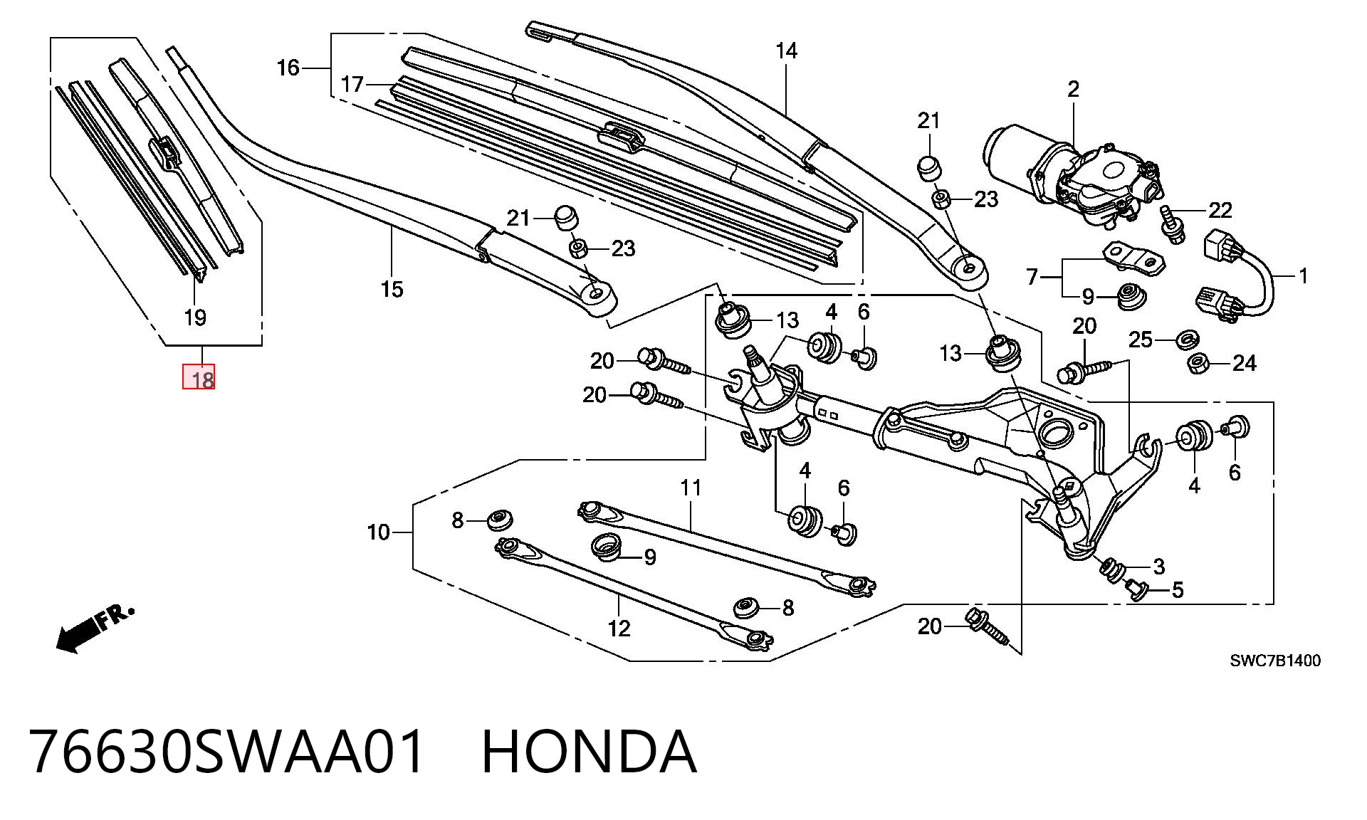 76630SWAA01 Honda Щітка склоочисника лобового скла, пасажирська