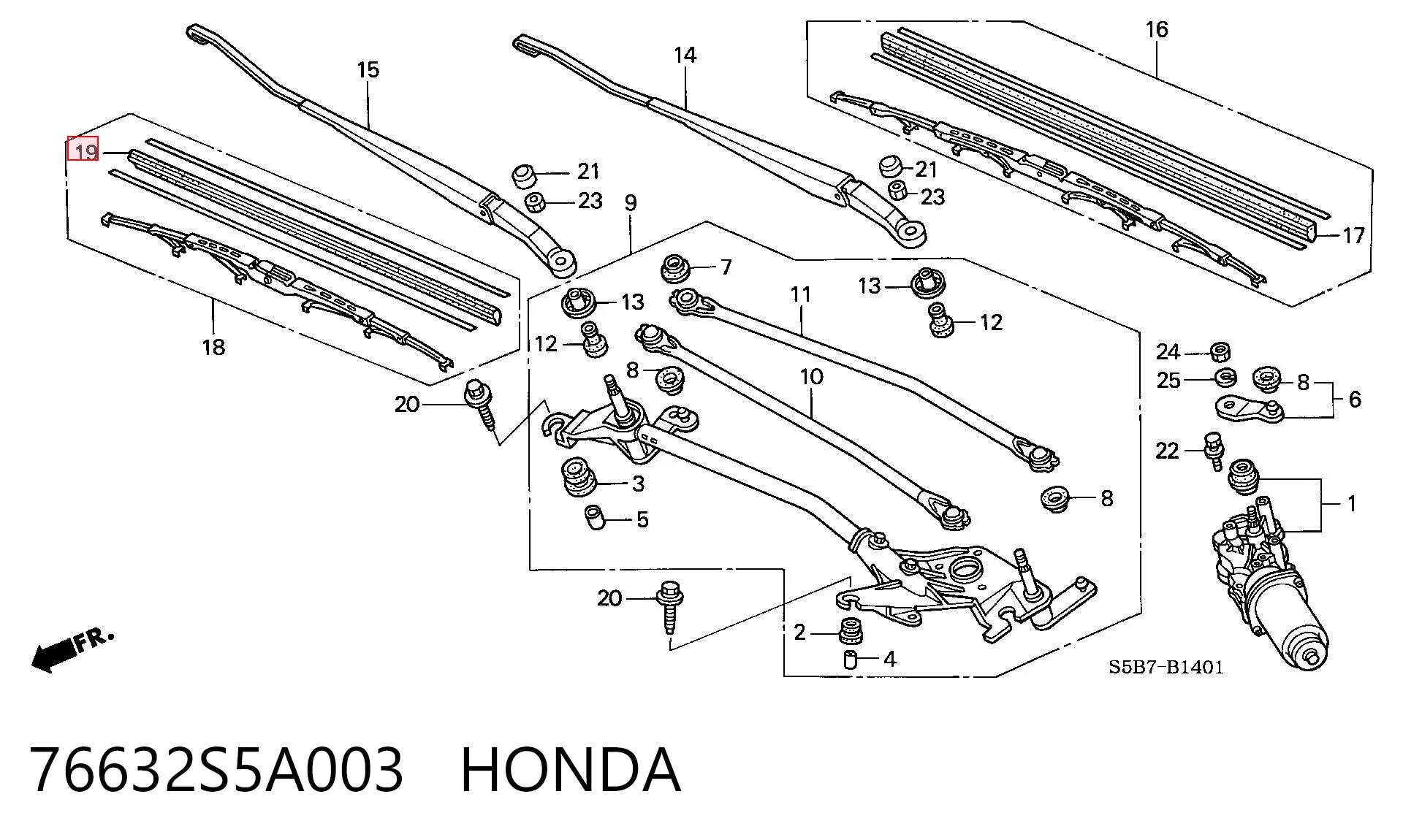 76632S5A003 Honda Гумка склоочисника пасажирська