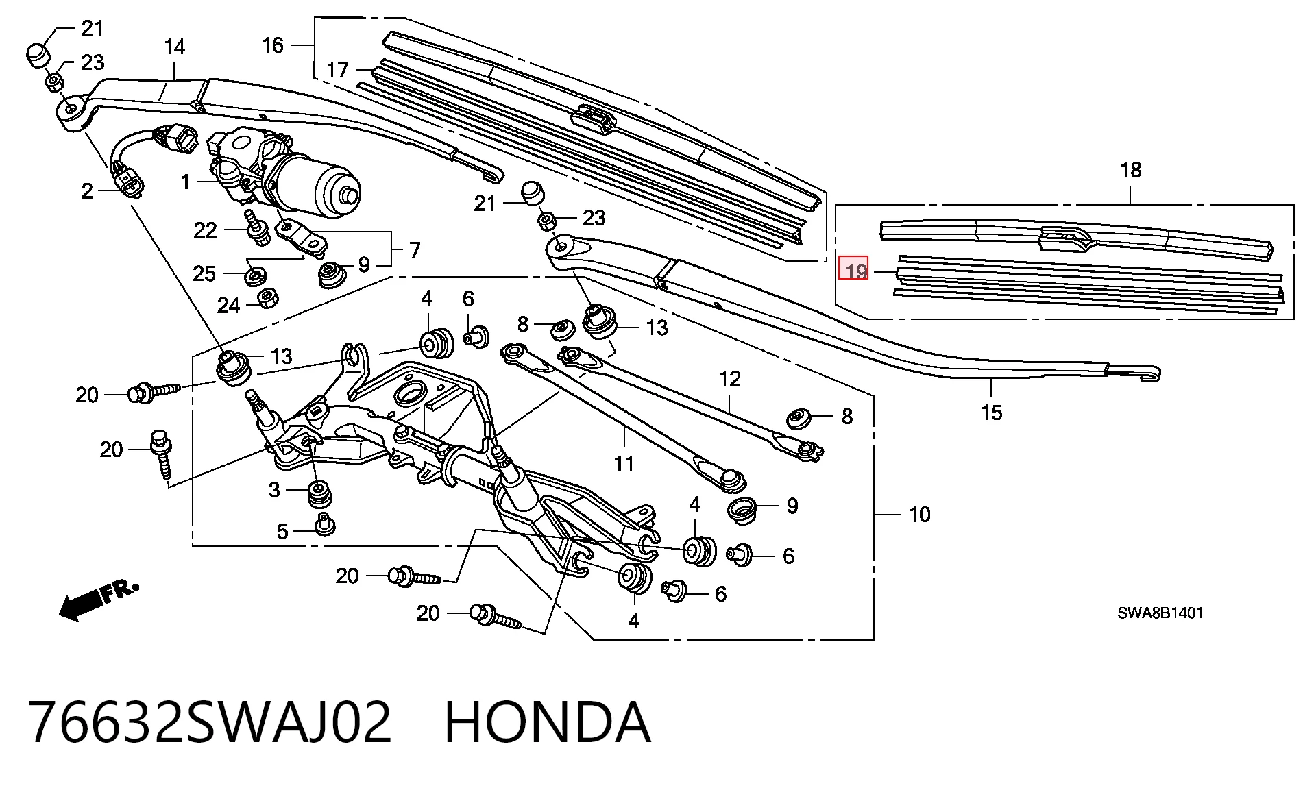 76632SWAJ02 Honda Гумка склоочисника пасажирська