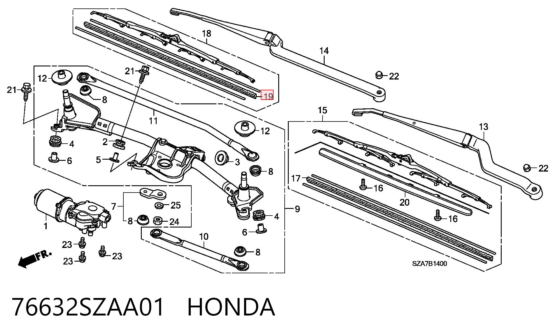 76632SZAA01 Honda Гумка склоочисника пасажирська